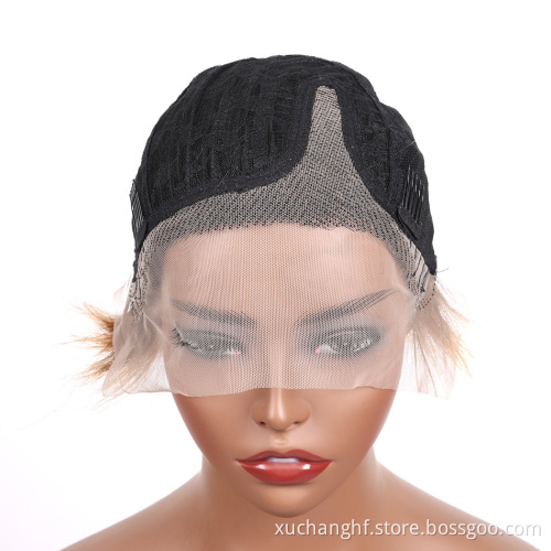 1B/30 8 Inches Ombre Short Curly Brazilian Raw Indian Wholesale Hd Cheap13x6 10 a Virgin Human Hair Lace Front Pixie Cut Wig